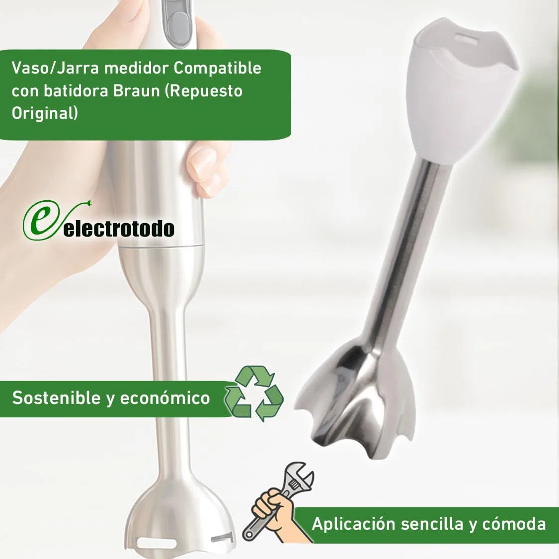 Braccio/piede metallico compatibile con frullatore Braun Minipimer 5 e Multiquick 7 - Ricambio originale