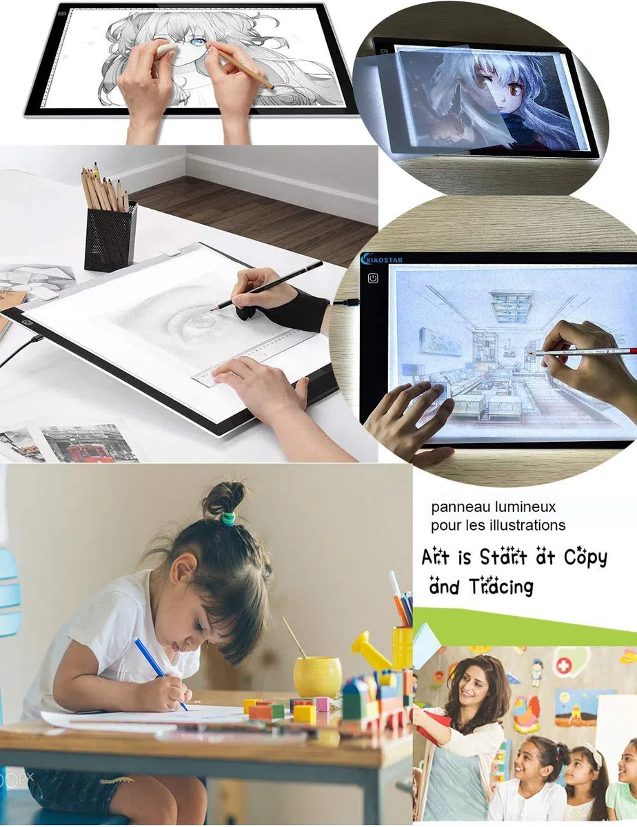 Xiaostar - Tavoletta luminosa A4, lavagna copiativa a LED A4, super sottile per tavolo da disegno con cavo USB con luminosità regolabile per artisti, disegno animato, schizzi