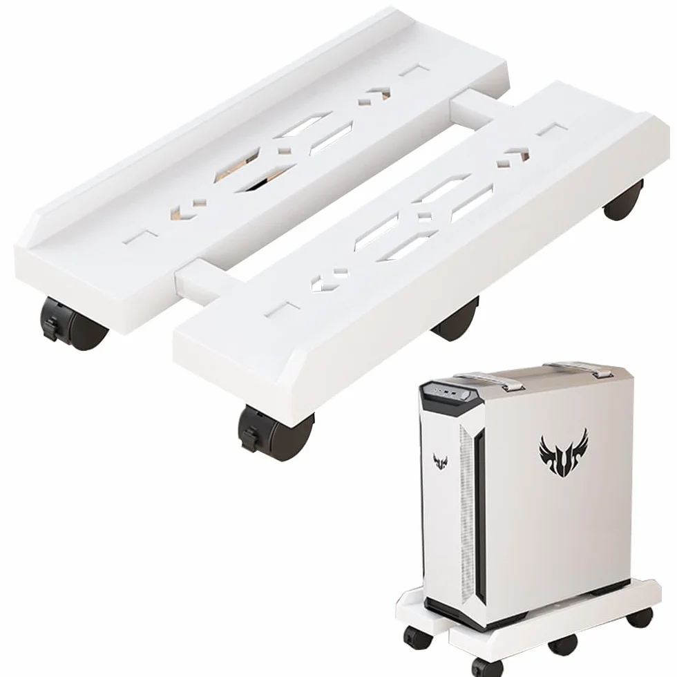 Supporto per PC Case Stand, Supporto per PC Case con rotelle Bloccabili, Regolabile Computer CPU Holder e 6 Ruota, Adatto alla Maggior Parte dei Computer-Bianco