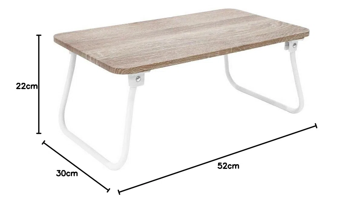 Confortime Tavolo Pieghevole in Legno 52x30x23 cm con Gambe in Metallo Bianco, Tavolino Portatile per Letto, Divano, Colazione o Computer, Scrivania Compatta per Casa e Studio