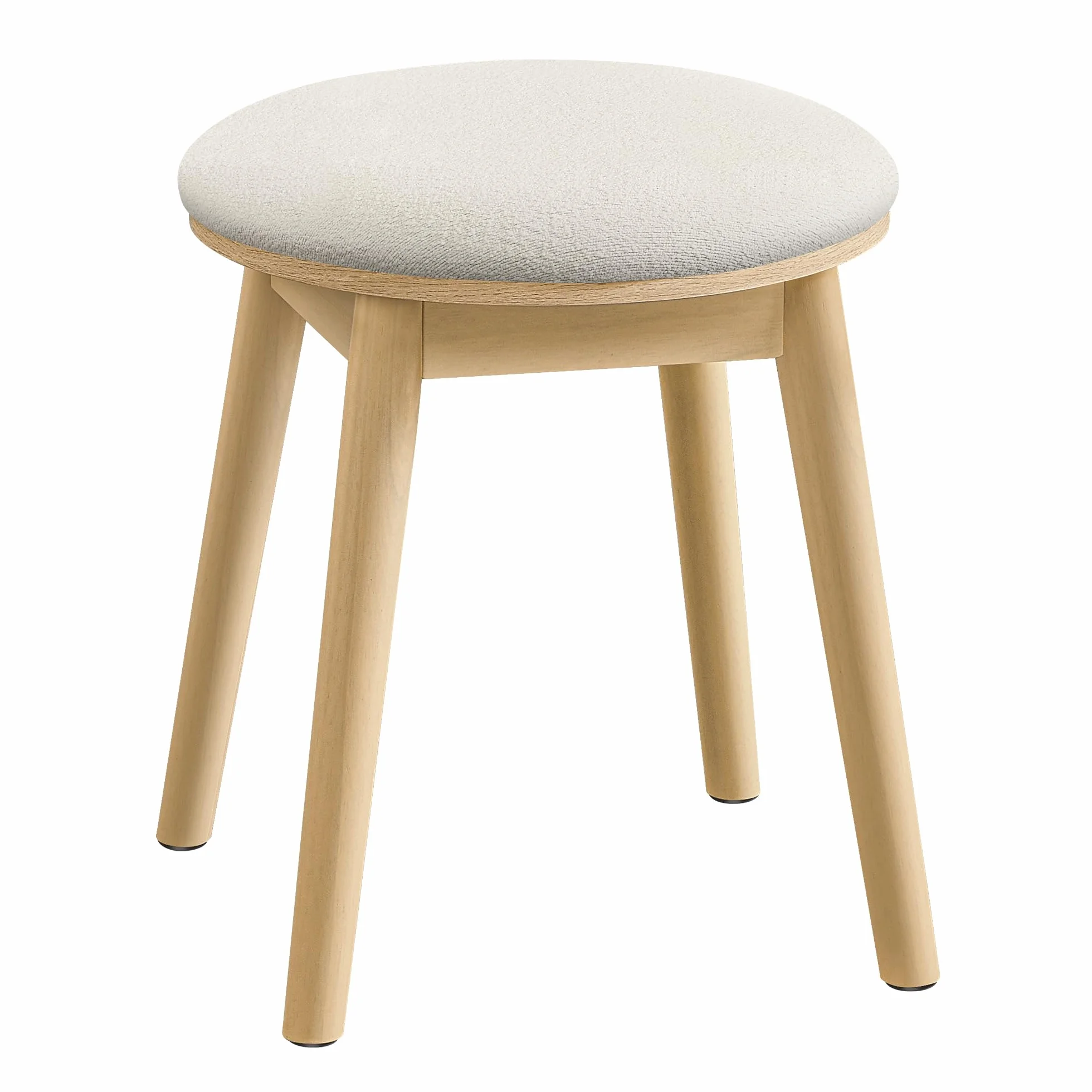SONGMICS HOME BOHOVEN Collezione - Sgabello per Toeletta e Trucco, Gambe in Legno, Poggiapiedi Rotondo, Cuscinetti Antiscivolo, per Camera da Letto, Bianco Crema e Beige Rovere