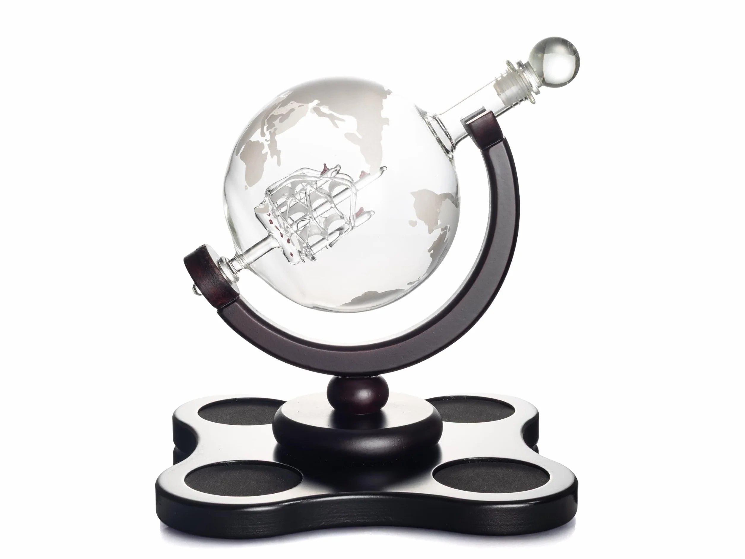 Hanseküche Caraffa per whisky - Caraffa da decantazione a forma di globo terrestre 900 ml con 4 bicchieri da whisky - Elegante set di caraffa per whisky da uomo - Idea regalo per compleanno, festa