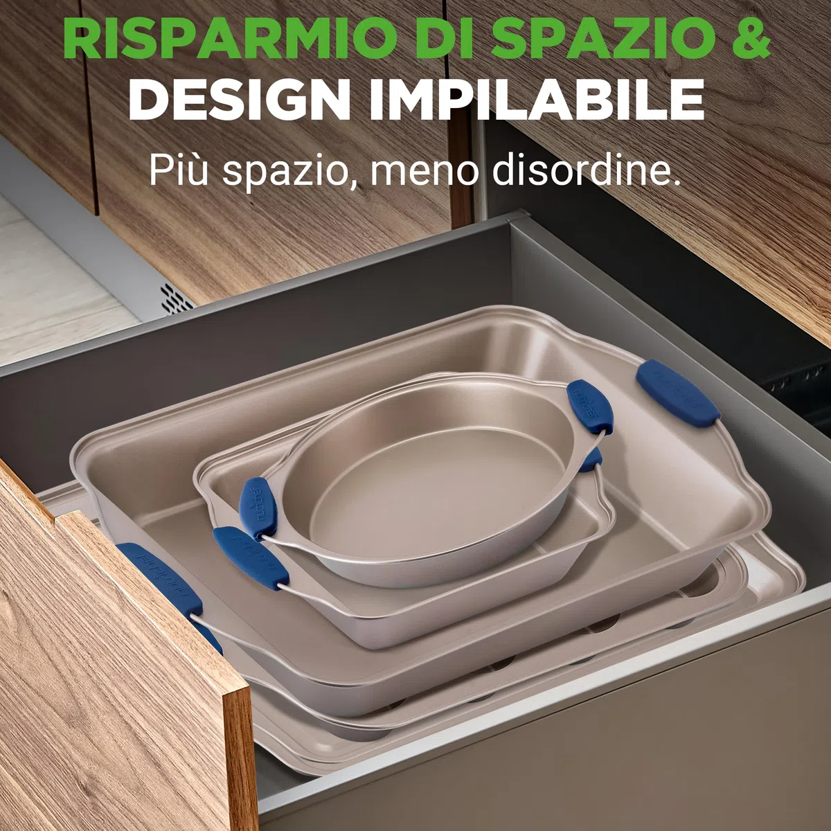 NutriChef Set 6 Teglie da Forno Antiaderente, Acciaio al Carbonio con Manici in Silicone, Stampo per Pane, Stampo per Muffin/Cupcake, Padelle da Arrosto Rotonde e Quadrate, Foglio per Biscotti
