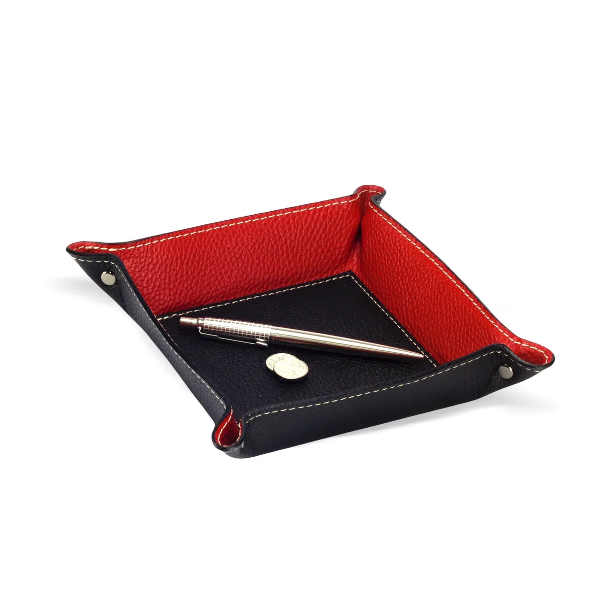 Belcraft Luni Svuotatasche in Pelle, Elegante Pensiero con Scatola Regalo, Realizzato a Mano da Artigiani Toscani, Porta Oggetti, Nero (19x19 cm)