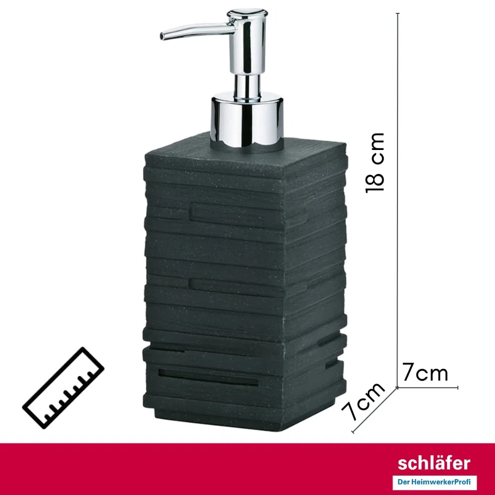 Schläfer 285100 | Set Bagno con Dispenser Portasapone, Portaspazzolino e Portasaponetta, Accessori in Resina Effetto Pietra Naturale Grigio Antracite, 3 Pezzi