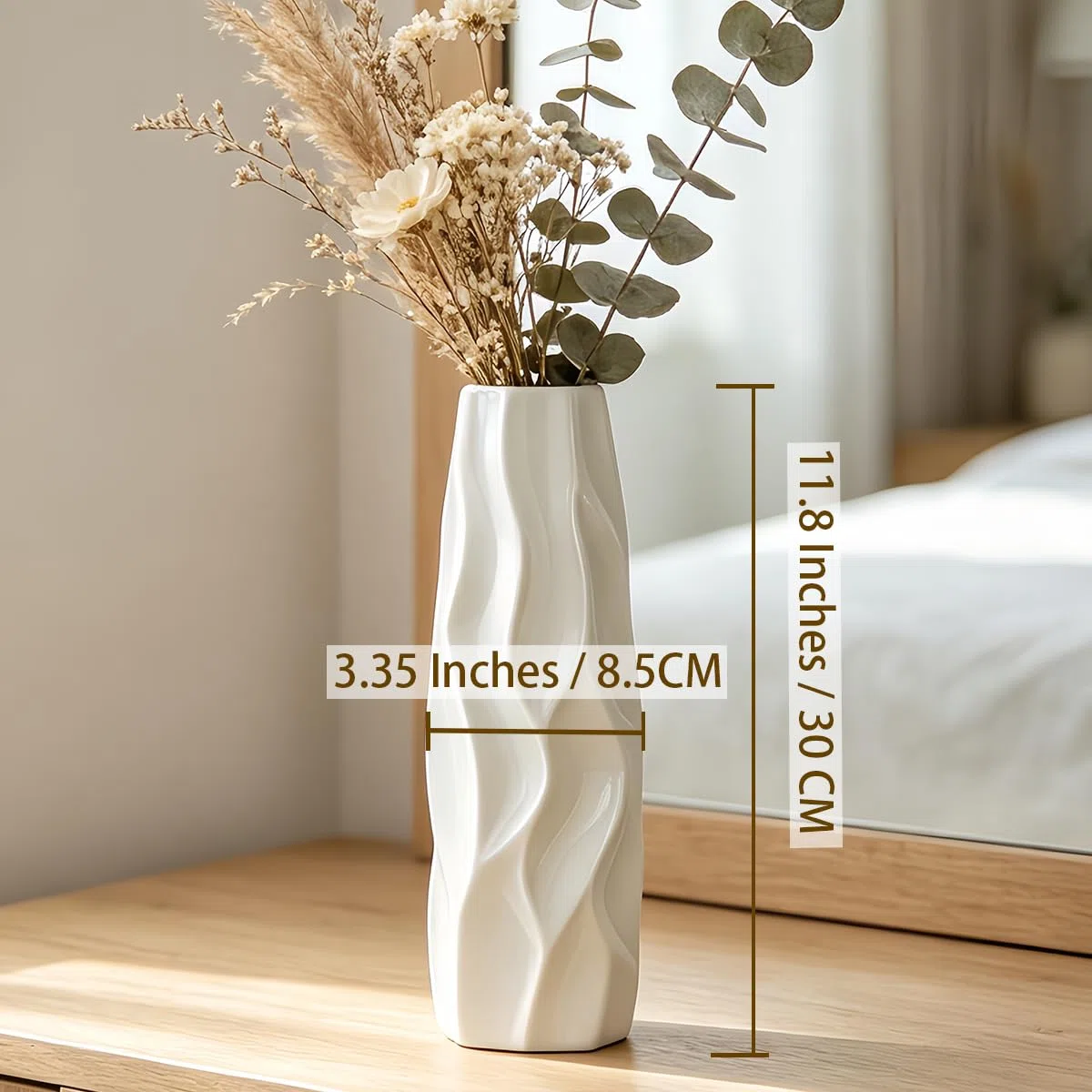 Vaso in ceramica bianca, alta 30 cm/12 pollici, moderna e grande, con struttura a terra, ideale per mensole, case di campagna, centrotavola, soggiorno, decorazione per la casa, vaso sottile