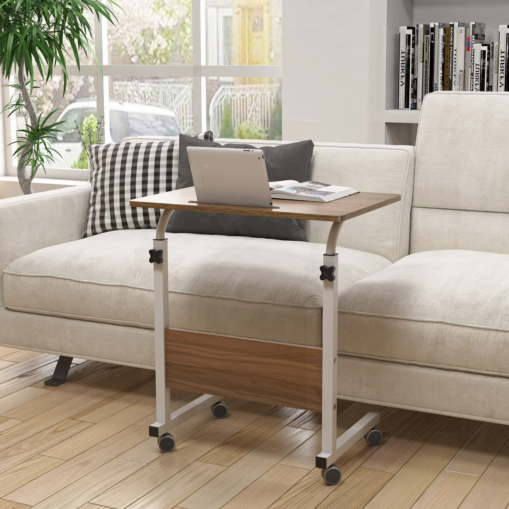 sogesfurniture Scrivania Mobile PC per Lavoro, Tavolino Laptop 60x40cm a Casa o Ufficio con 4 Ruote Mobili, Altezza Regolabile 71-90cm, Portatile Tavolo Laptop Notebook PC, Rovere Chiaro 05#3-60OK-BH