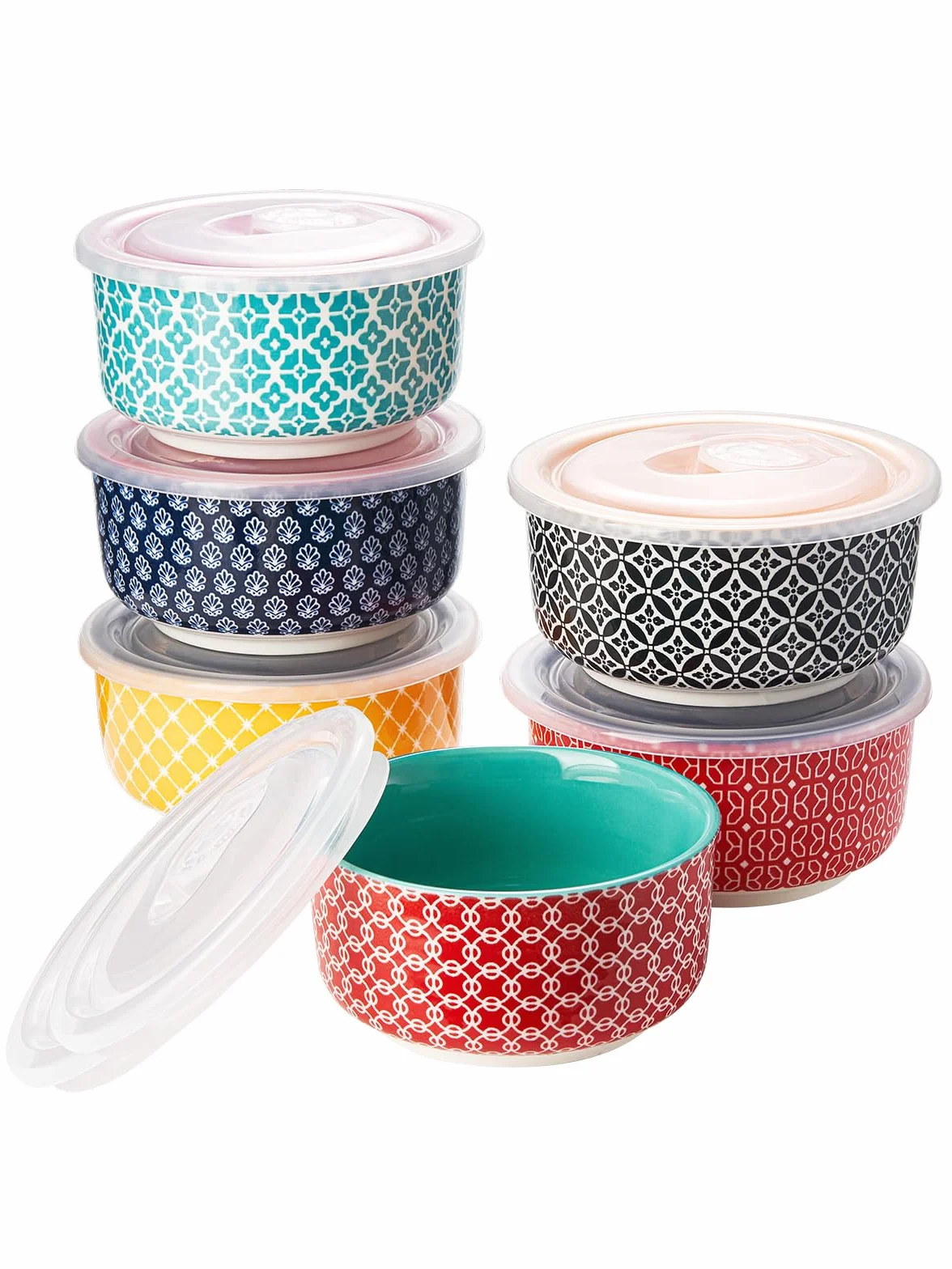 DOWAN Pirottini per Soufflé con Coperchio, 6 X 120 ml Stampi a Prova di Forno per Crème Brulée, Muffin, Mini Ciotola Porcellana per Forno, Salsa, Snack, Fruttoda, Ø 9,0cm-Colori Vivaci