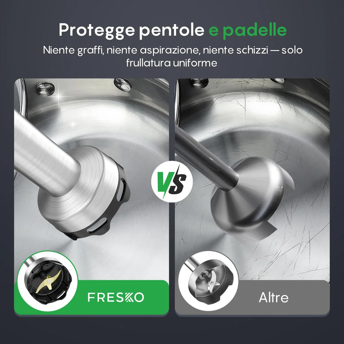 FRESKO Frullatore a Immersione 1000W, Frullatore in Acciaio Inox con Protezione per Pentole, Velocità Regolabili, Frullatore Manuale per Alimenti per Bambini, Zuppe, Frullati, Purè, Salse, Nero