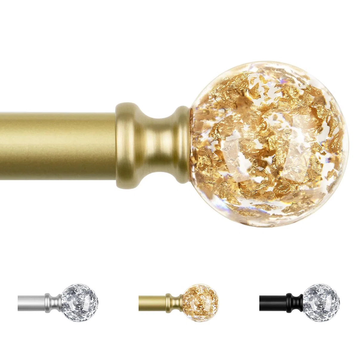 KAMANINA Bastone per Tende Estensibile da 80 a 292cm, Bastone per Tende Oro con Tappi Terminali Cristallo, Per Finestre Balconi Camere Da Letto