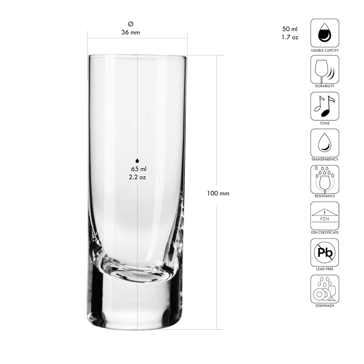 Krosno Bicchieri da shot Vodka | Set di 6 | 90 ml | Ideali per la casa, il ristorante e i ricevimenti | Lavabili in lavastoviglie
