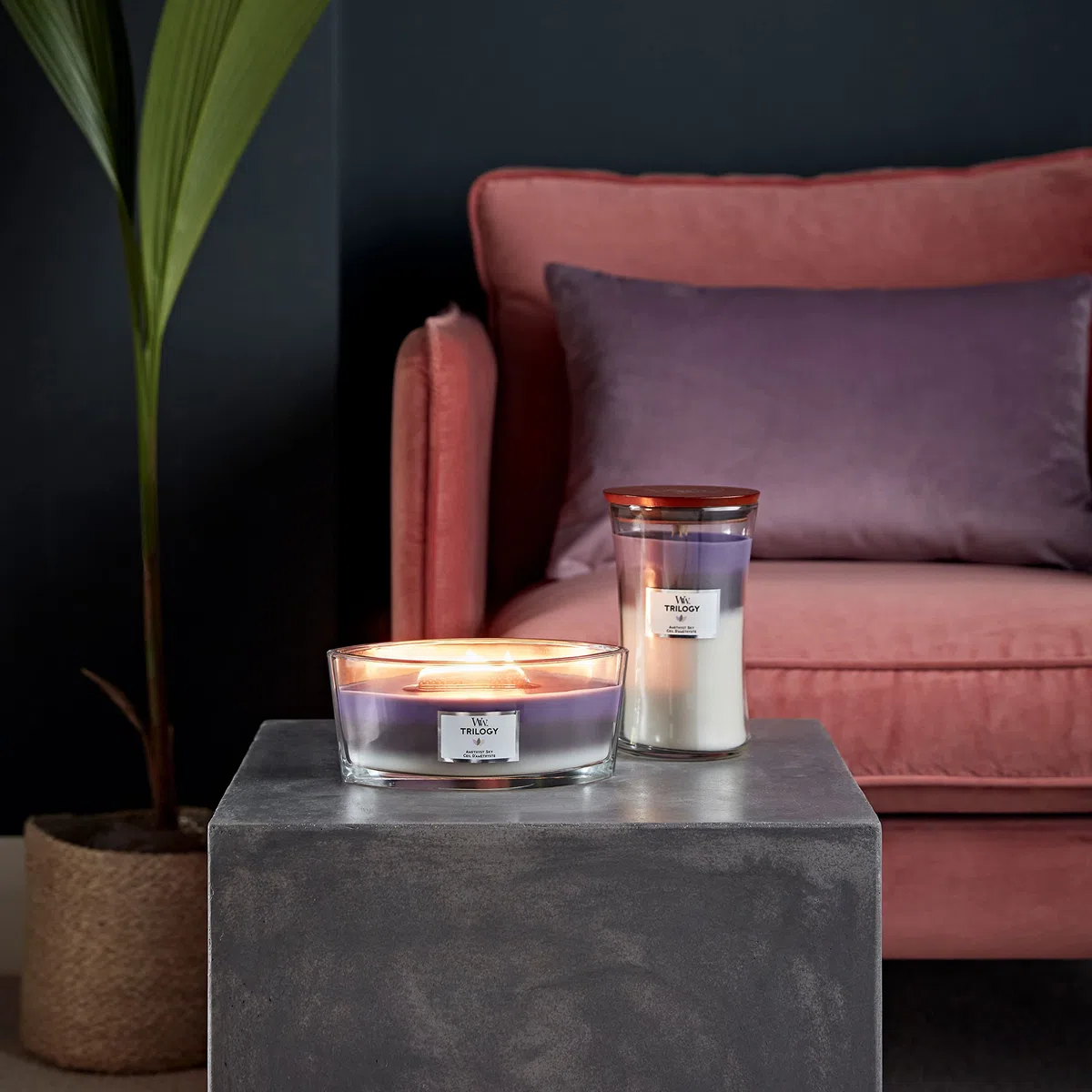 WoodWick Trilogy candela grande profumata con stoppino scoppiettante |Amethyst Sky | Durata Fino a 130 Ore