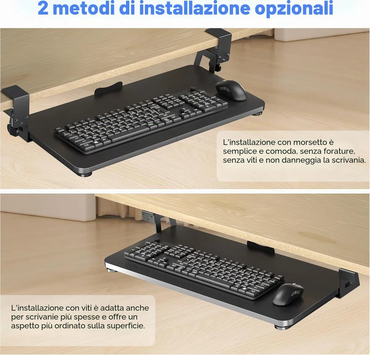 XINLEI Supporto per Tastiera Sotto Scrivania con Morsetto a C Grande, Cassetto Estraibile per Tastiera e Mouse, Dimensioni 75,6 cm (Lunghezza Totale) x 31,1 cm, Supporto per Scrivania Regolabile, DSF4