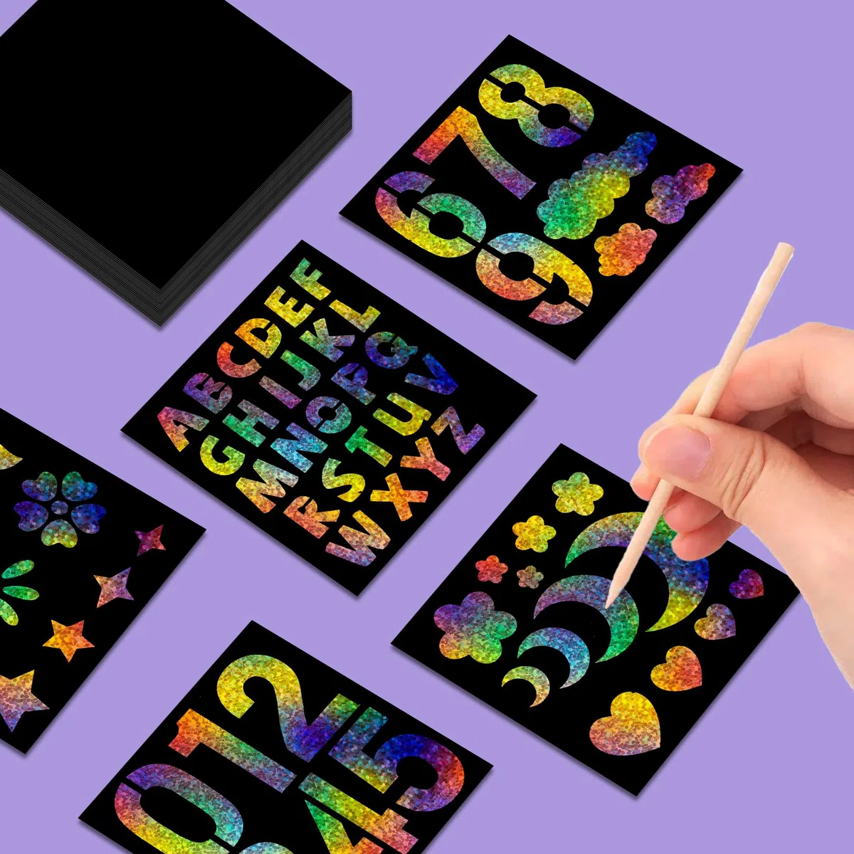 OPUHOHR 100 mini note di carta da grattare arcobaleno, carta da grattare con modello di pittura, kit fai da te per ragazze e ragazzi, compleanno, aula e giochi di feste