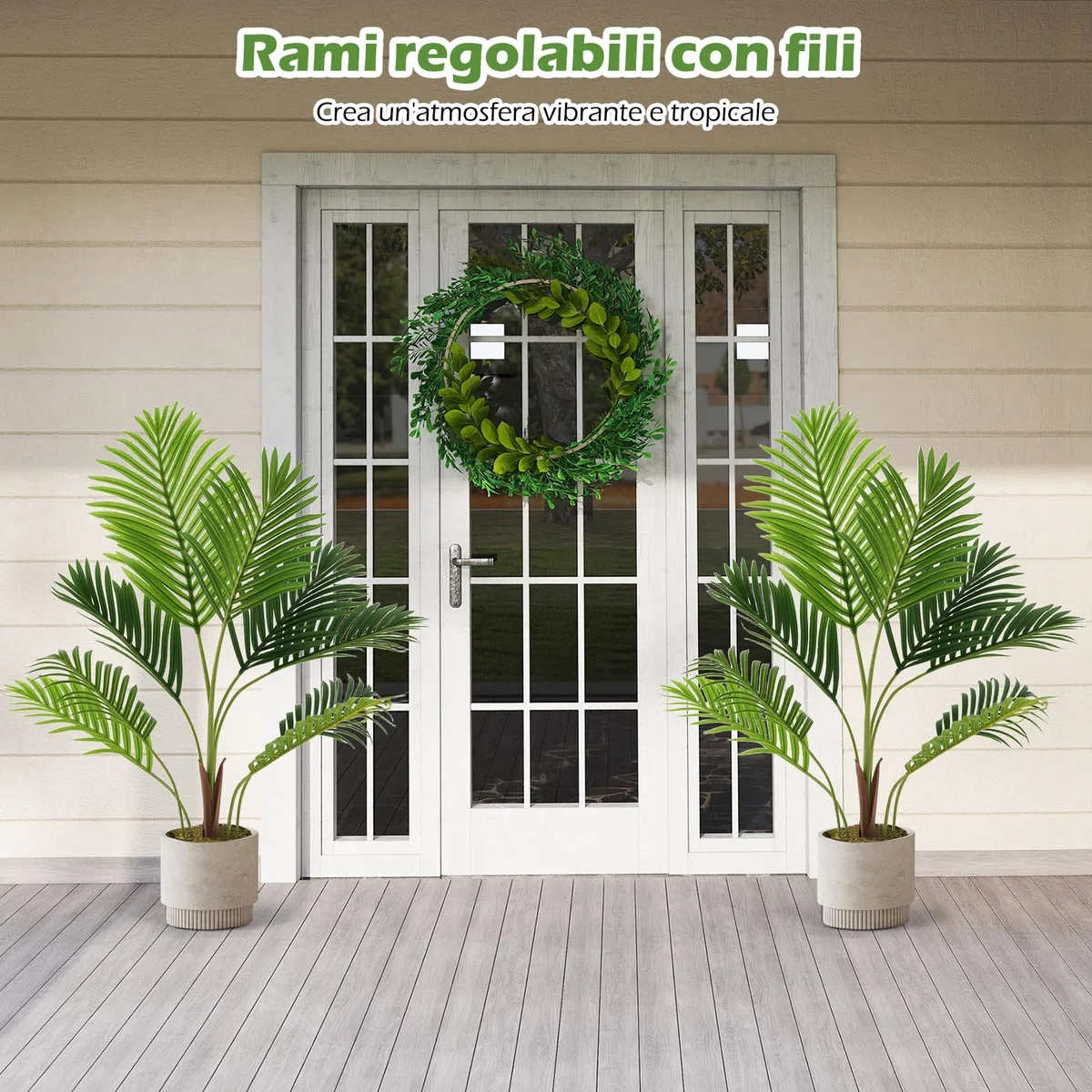 COSTWAY Set di 2 Piante Artificiali di Palma 90 CM/140 CM, Pianta Finta in Vaso da Interno ed Esterno, Decorazione Moderna per Soggiorno, Veranda, Ufficio e Negozio (90 cm)