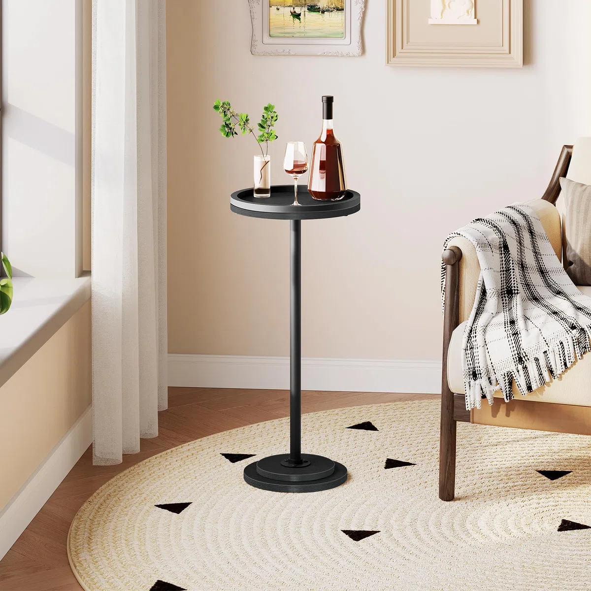 HOOBRO Tavolino, Tavolo per Bevande, Tavolino Rotondo per Spazi Ridotti, Tavolo Martini, per Soggiorno, Camera da Letto, Base per Divano Letto, Nero EBB168BZ01