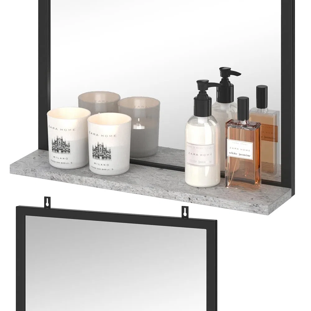 Vicco Specchio bagno Fyrk, Calcestruzzo, 50 x 60 cm, con vano portaoggetti per la conservazione di accessori da bagno