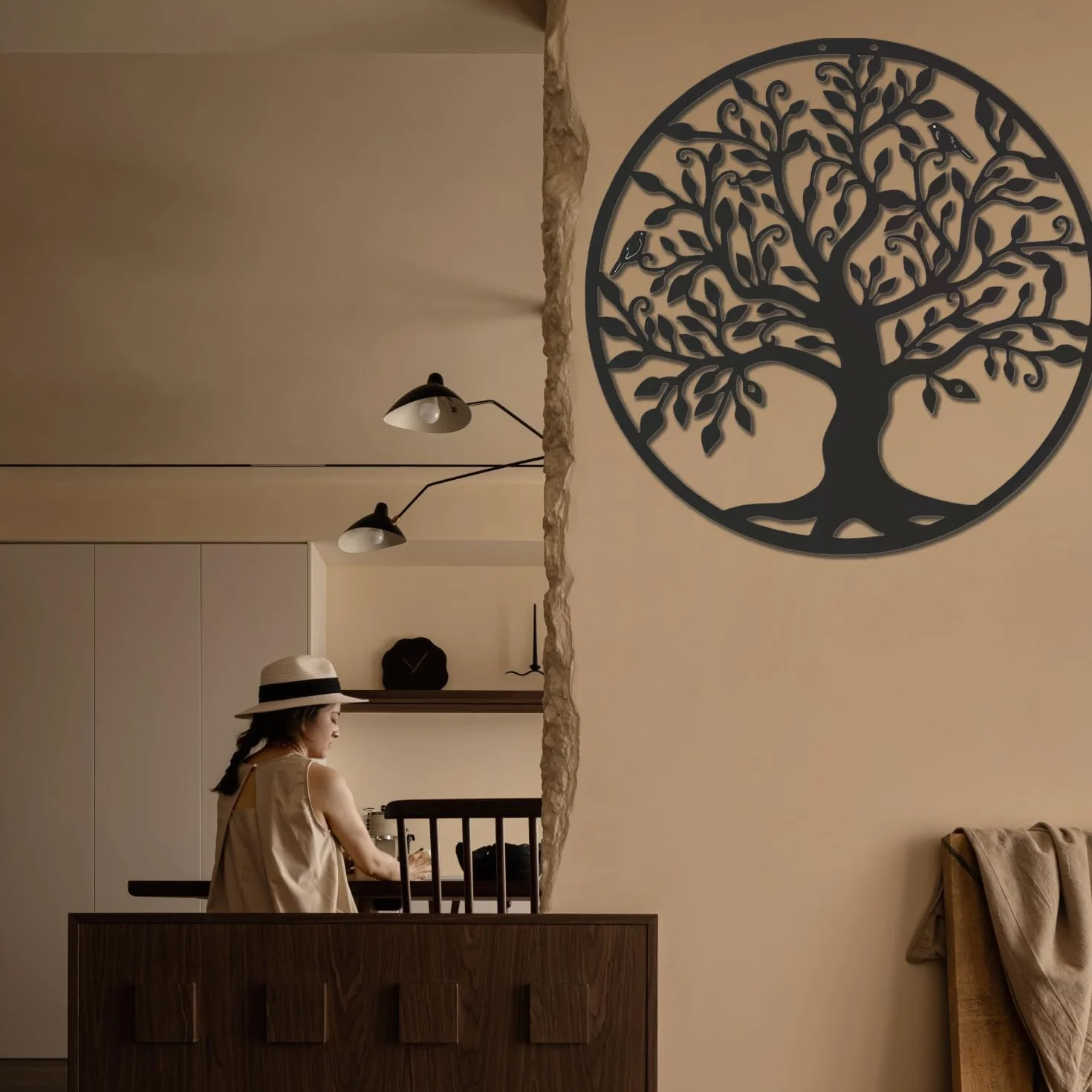 RPixc Albero della vita grande decorazione in metallo 60 cm, appeso logo adatto per ufficio, camera da letto, soggiorno