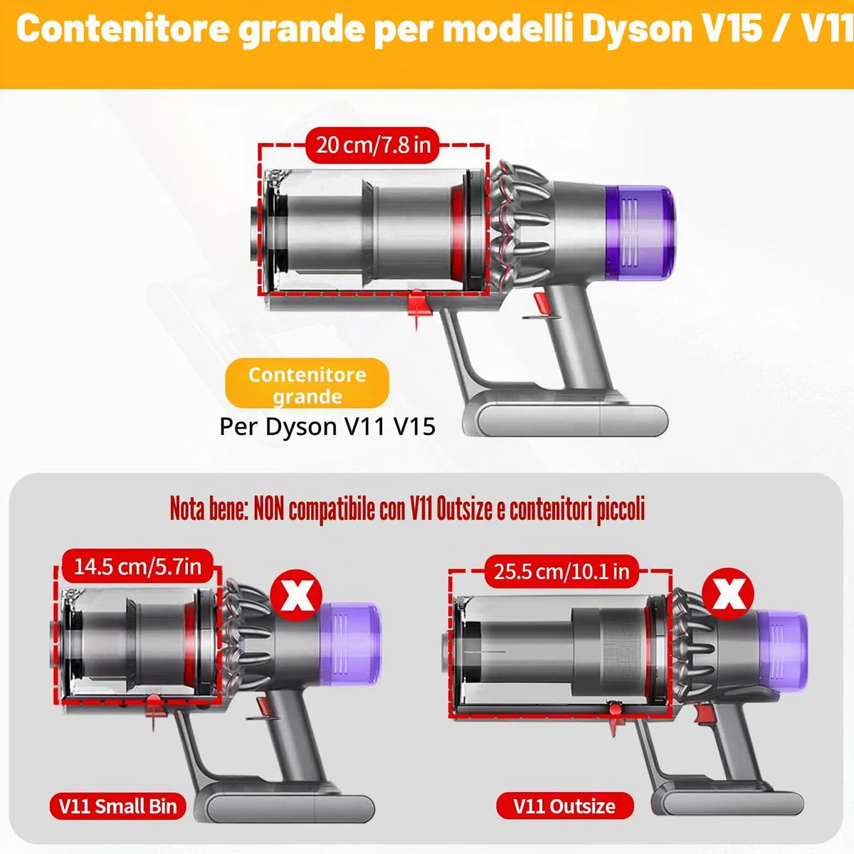 V11 Contenitore Serbatoio Per Dyson V11 V15 SV14 SV17 SV15 SV22 Ricambi Cestello Polvere Rifiuti Accessori Contenitori Cestino Pattumiera Guarnizione Cilindro Ricambio No.970050-01 e 965443-01