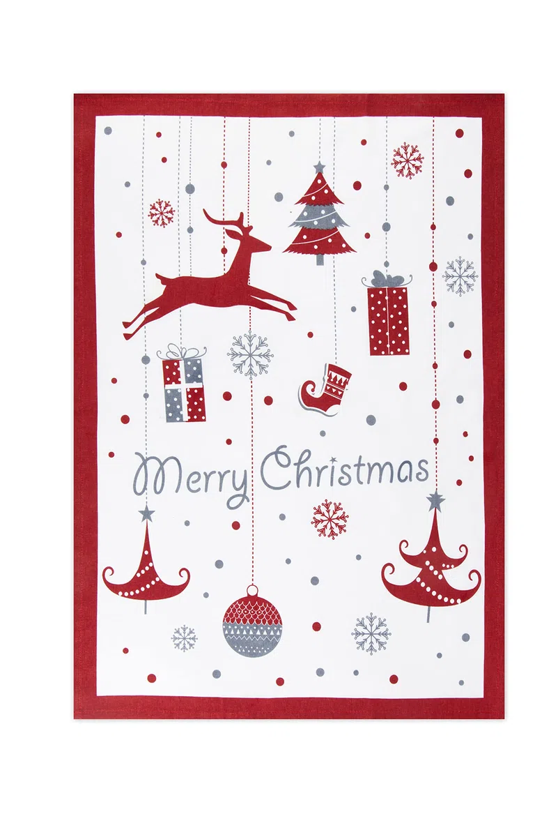 Excelsa Merry Christmas Set Tessile Cucina, Guanto Forno, Presina e Canovaccio, Cotone, Imbottitura Poliestere