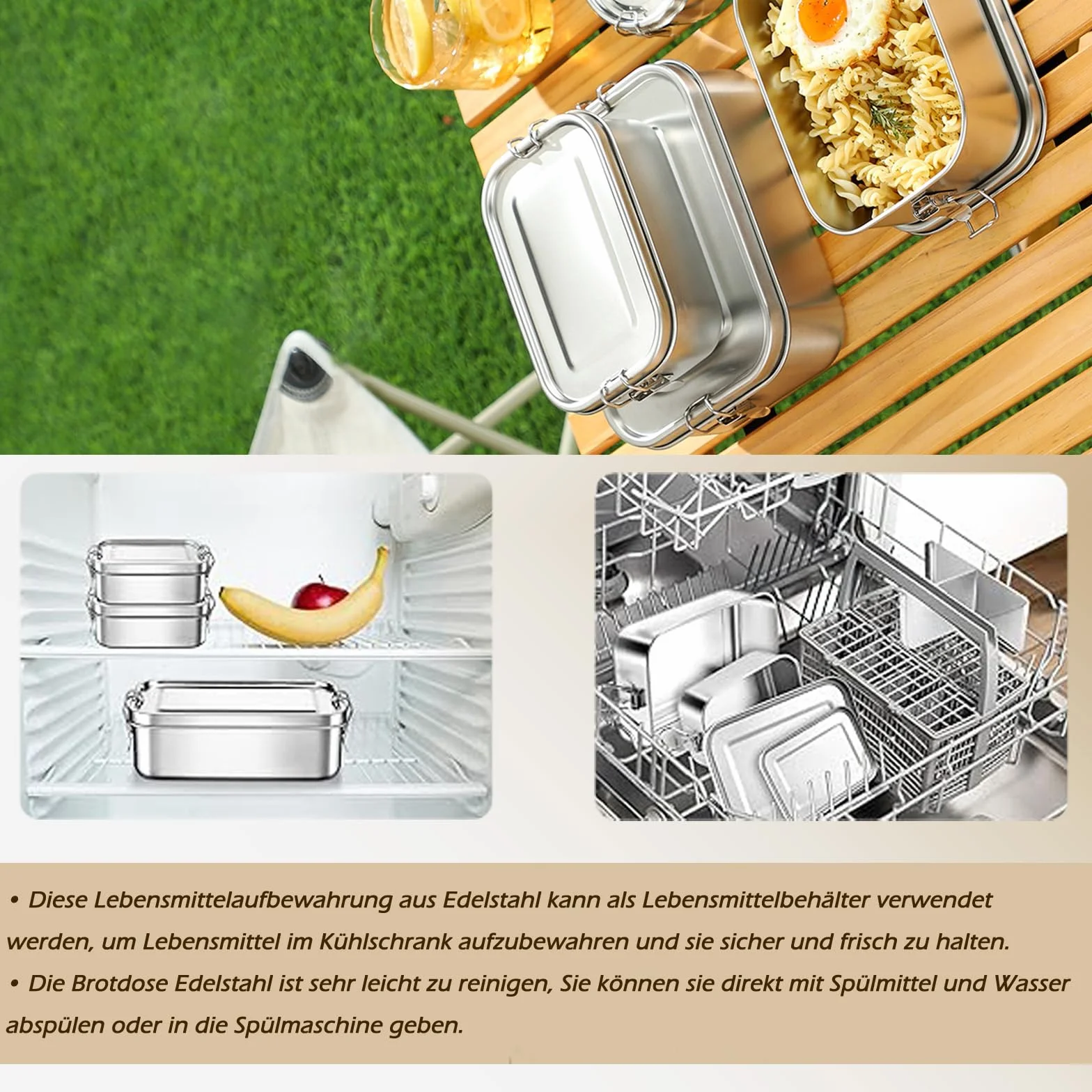 Confezione da 4 contenitori per alimenti in acciaio inox 304, per insalata e pasti residui, a prova di perdite, in acciaio inox grande (550 x 2/850/1400 ml)