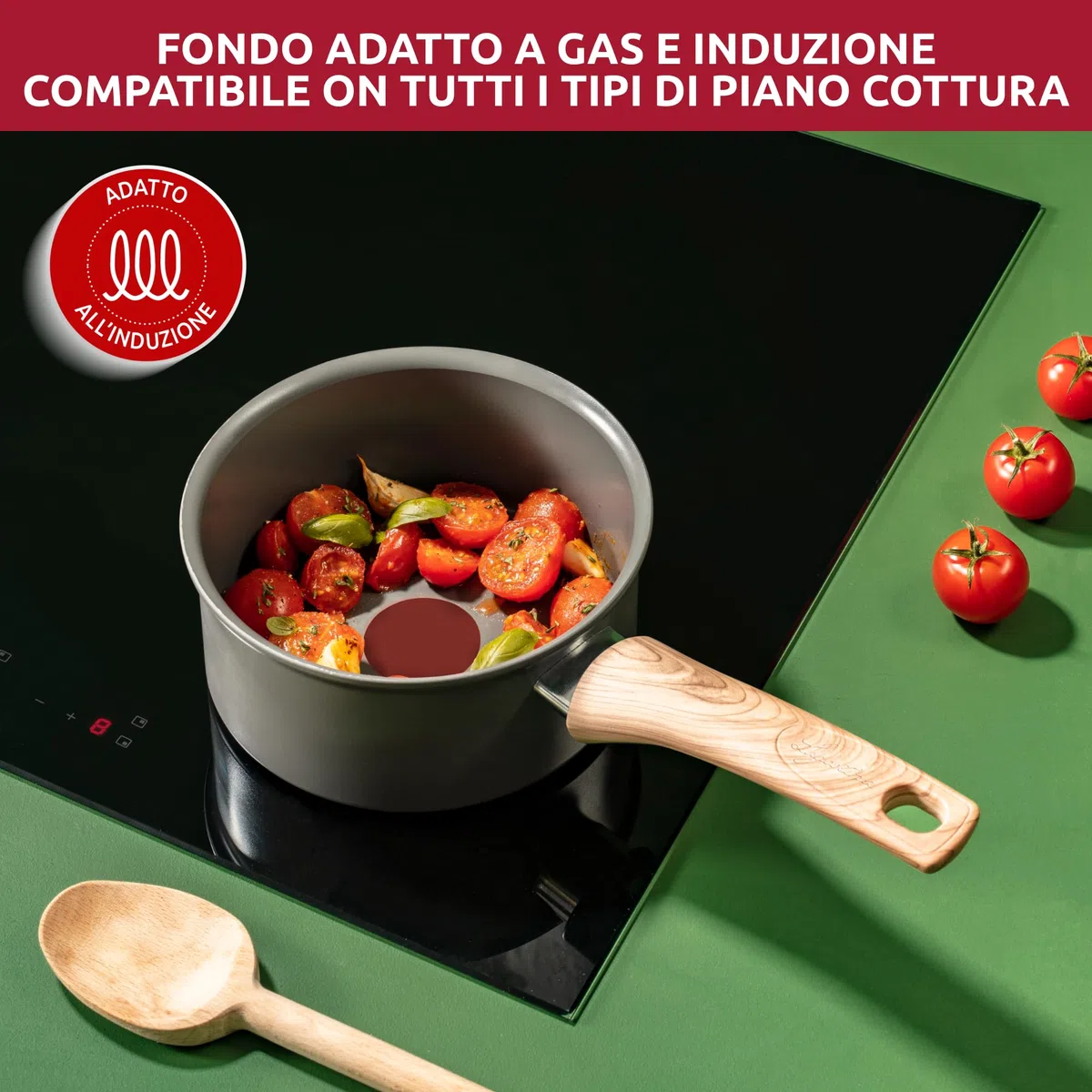 Lagostina Vivissima, Casseruola Antiaderente 18 cm con Manico Lungo, Rivestimento in Ceramica, Riscaldamento Rapido e Cottura Uniforme, Adatta a Tutte le Fonti di Calore Inclusa Induzione