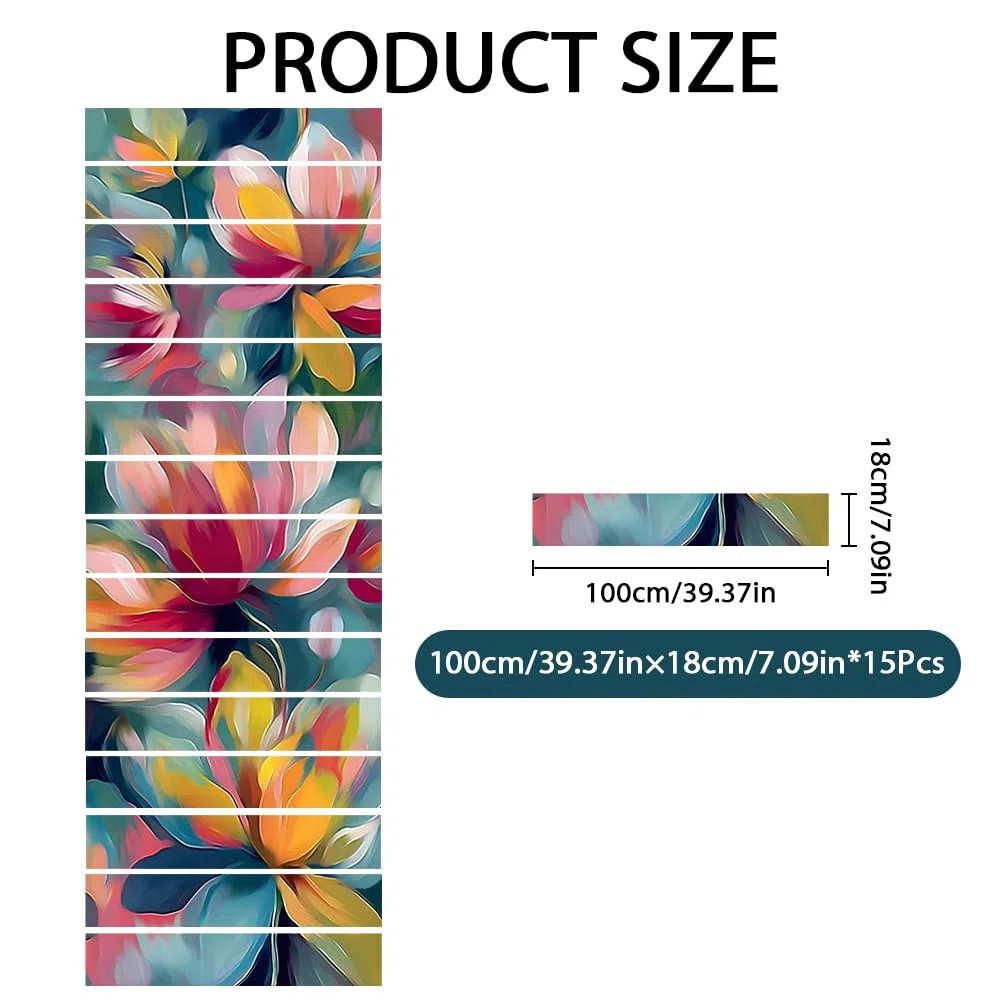 Hpbbspring 15 adesivi per scale con fiori rosa e gialle e piastrelle adesivi per piastrelle, autoadesivi, impermeabili, per gradini, fattoria, caffetteria, balcone, 100 x 18 cm