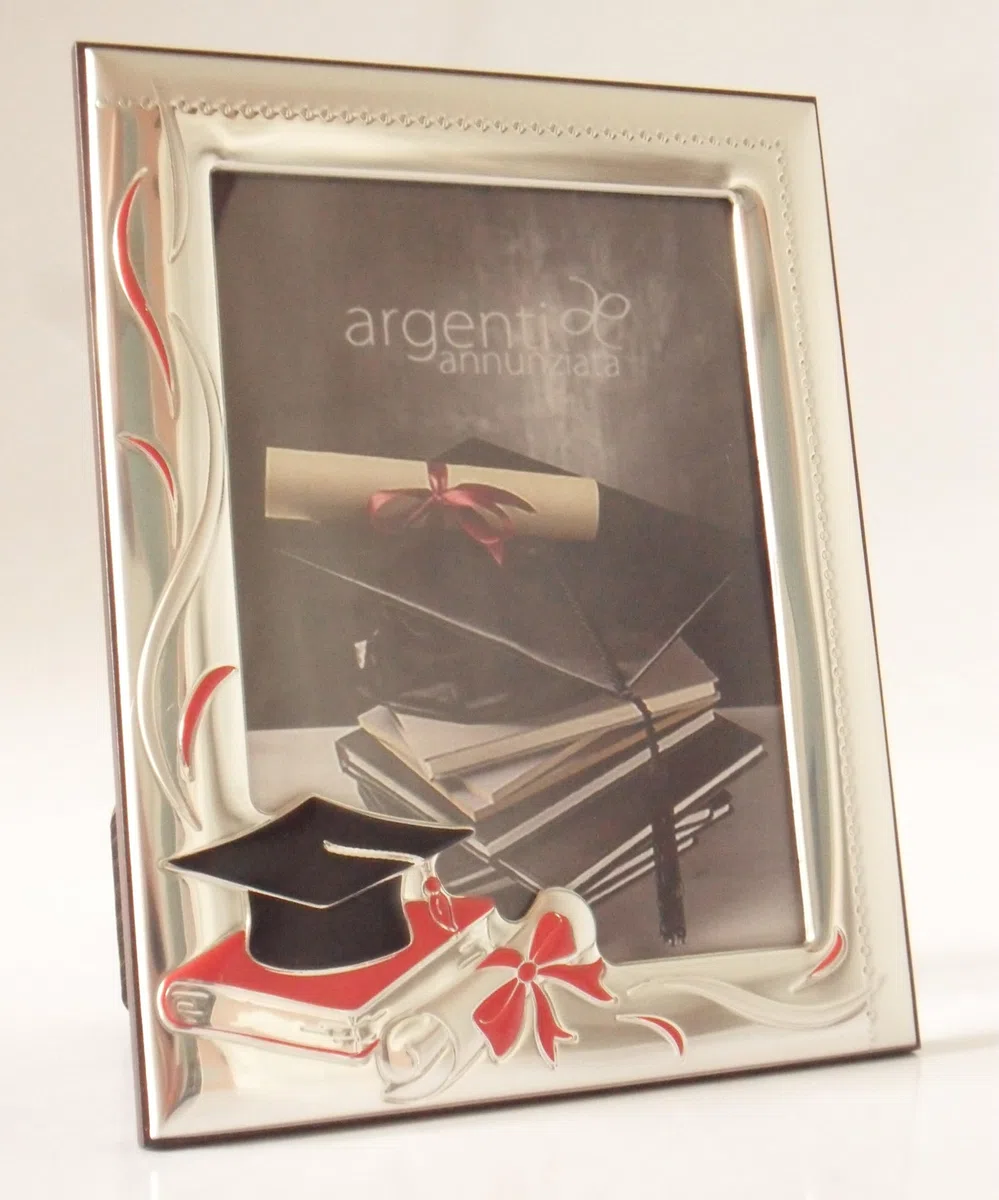 Argenti Annunziata PORTAFOTO PER LAUREA IN ARGENTO PVD COLOR cm18x14x2 CON TOCCO E PERGAMENA PER FOTO cm14x10 -> TUO IN 24/48 h