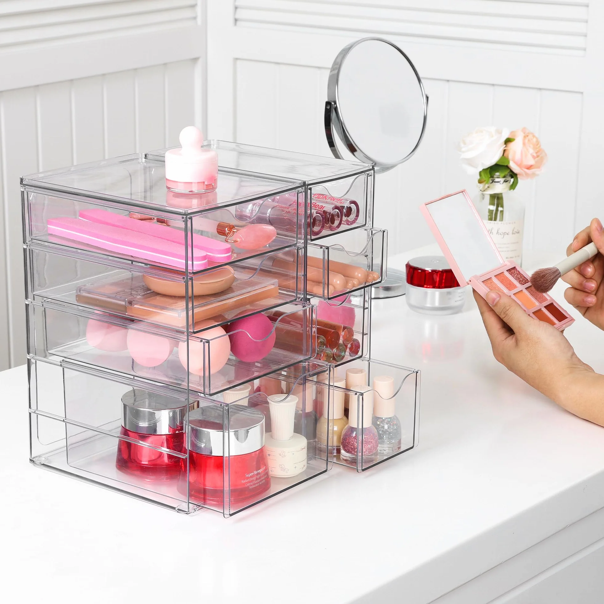 Vtopmart Organizer da scrivania con 8 cassetti, organizer da ufficio, organizer trasparente per desk per ufficio, artigianato, trucco, penne