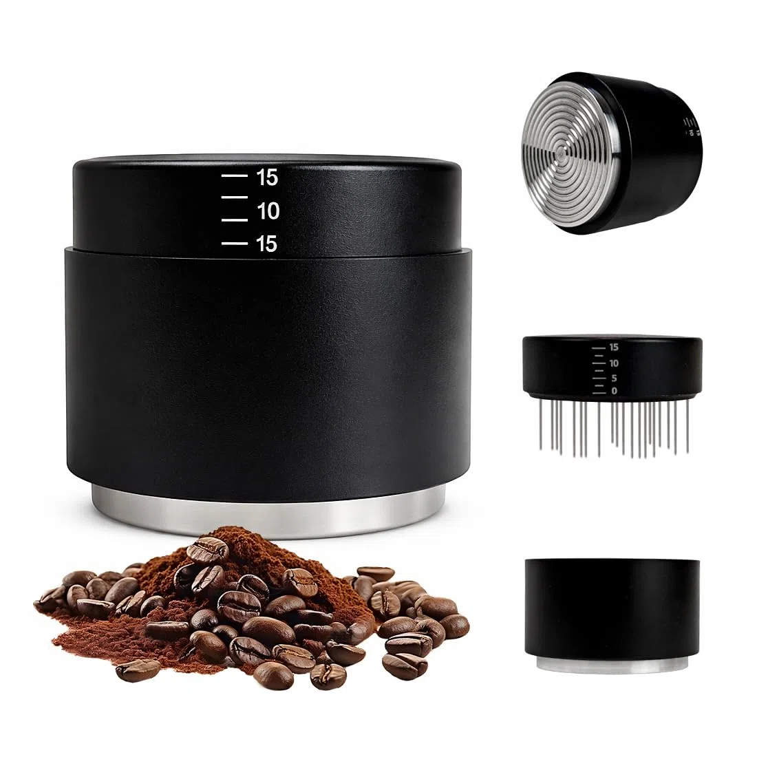 Pressa Caffe 51mm, 3-in-1 Coffee Distributor and Tamper with WDT Tool, Pressino per Caffe con Profondità Regolabile e Molla Calibrata, adatto a portafiltri (51mm)