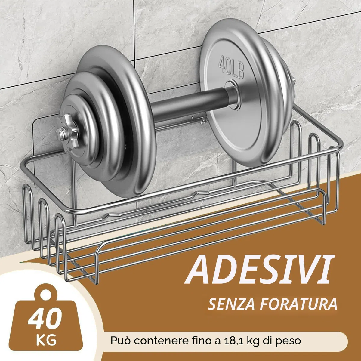 Meltrck Mensola Doccia Senza Foratura - 2 Pezzi Mensole Bagno - Resistente alla Ruggine Porta Bagnoschiuma da Doccia Adesivo,Argento