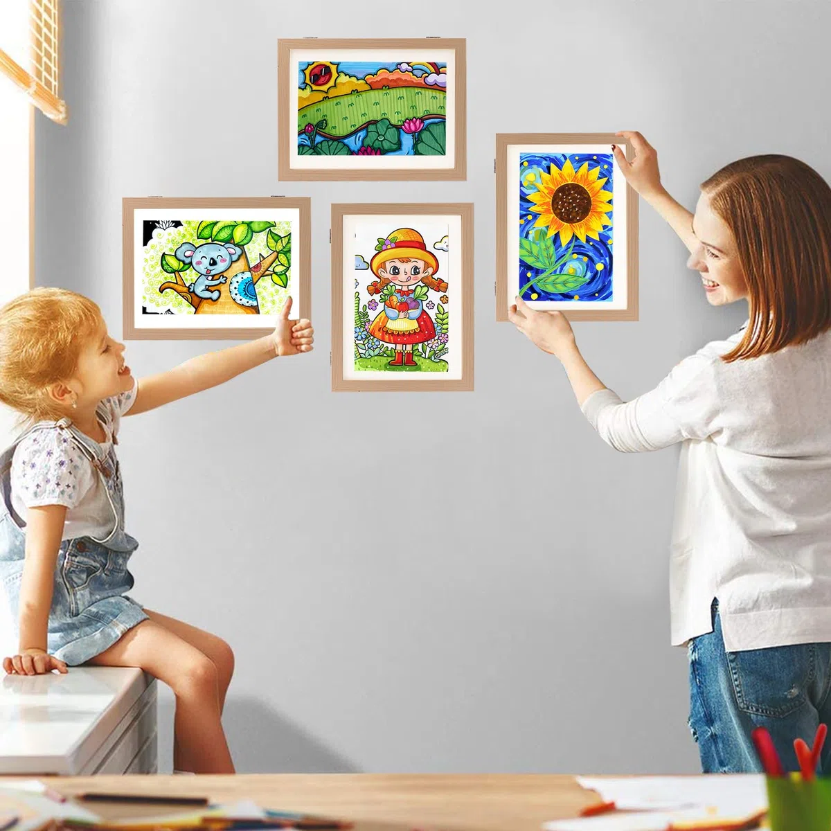 HOVIN Cornice per Disegni Bambini A4,Cornice Artistica per Bambini,Cornici 29.5 * 21cm(Legno), 2 Pezzi