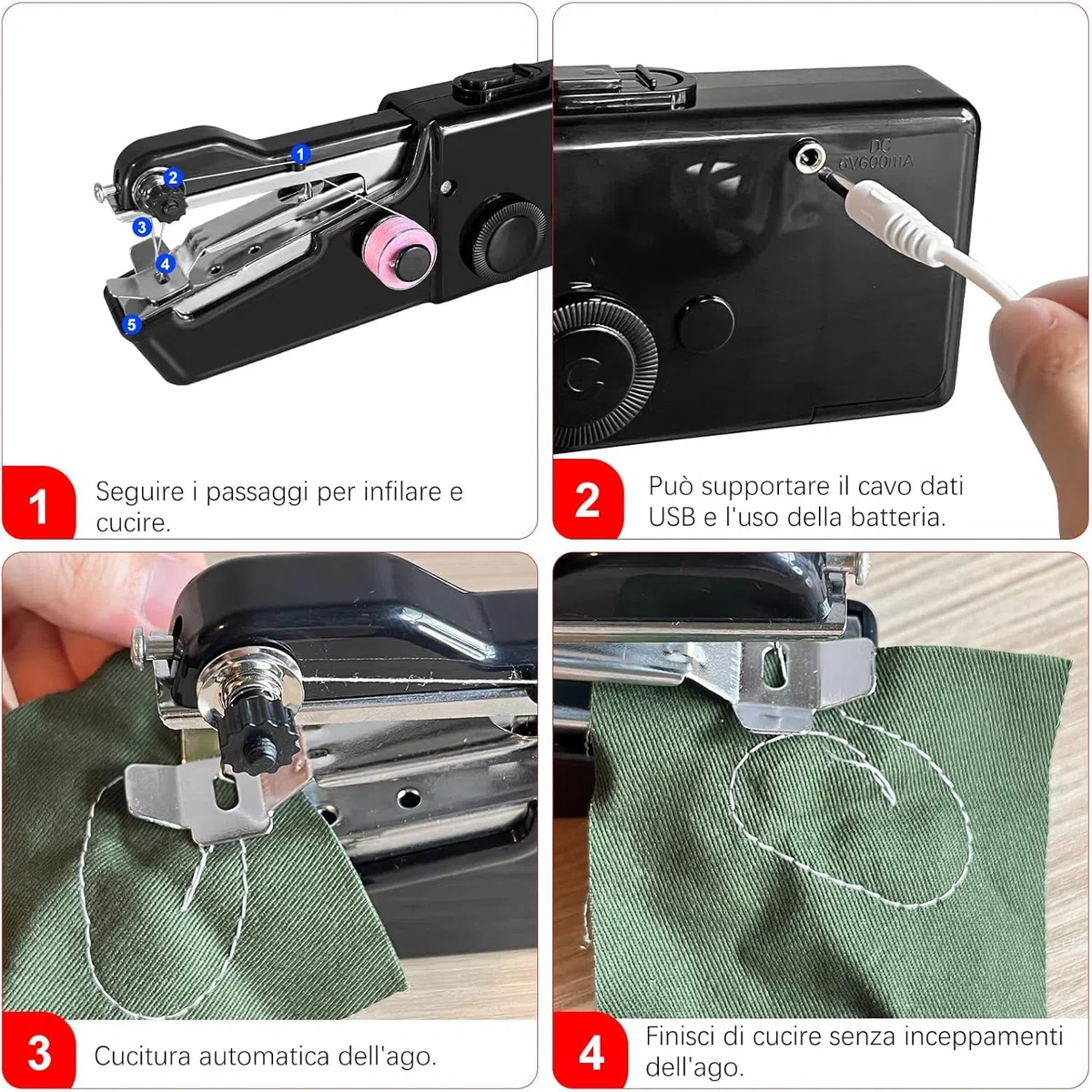 Mini macchina da cucire elettrica, cucitura inversa e 12 punti incorporati, macchina da cucire portatile a doppia velocità DLUFYEI, adatta per kit da cucire per viaggi di famiglia