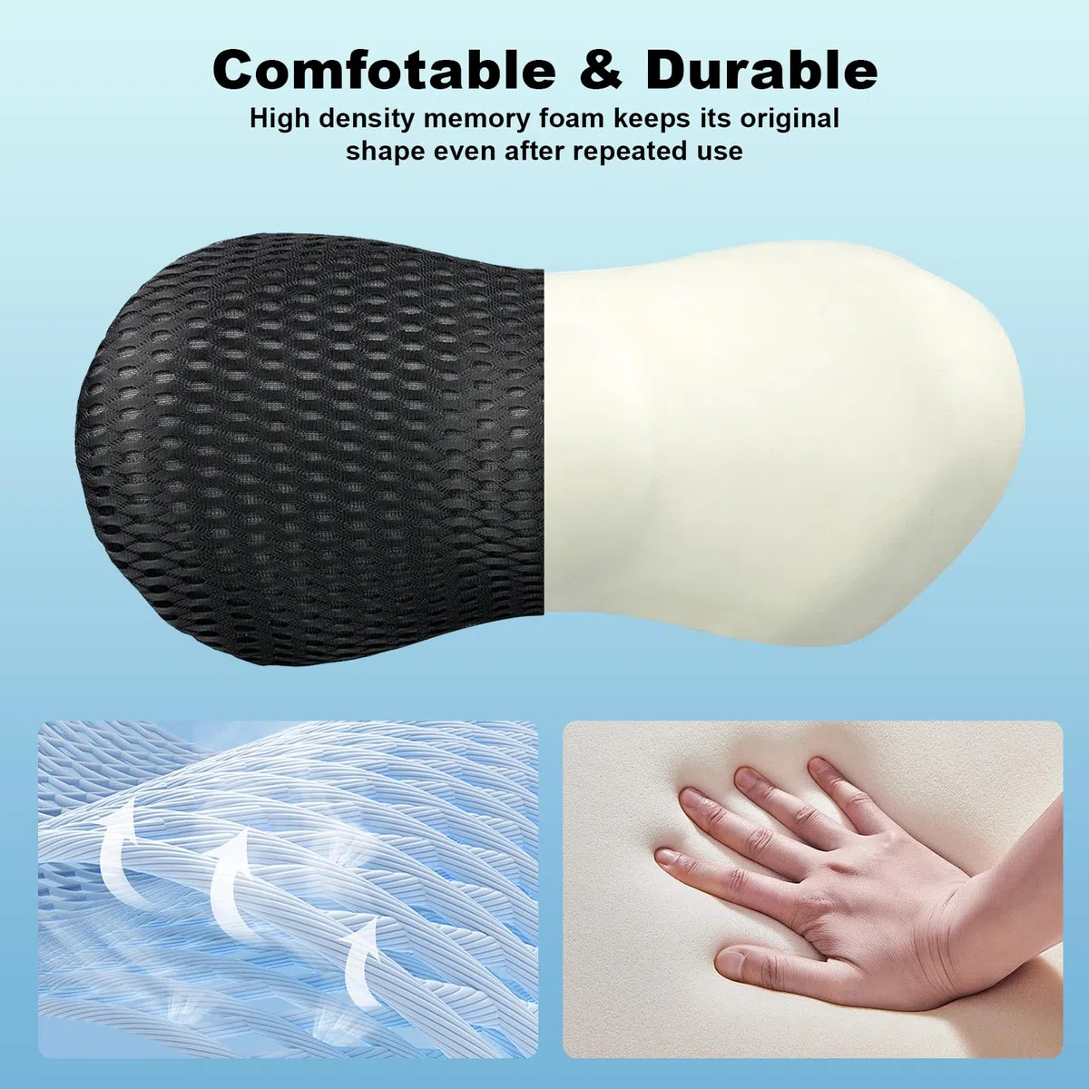 Cuscino Lombare Sedia Ufficio, Supporto Lombare per Auto Letto, Cuscino per Schiena Ergonomico In Memory Foam, Cinghia Regolabile per Divano, Rete Traspirante 4D, per Divano, Letto e Casa
