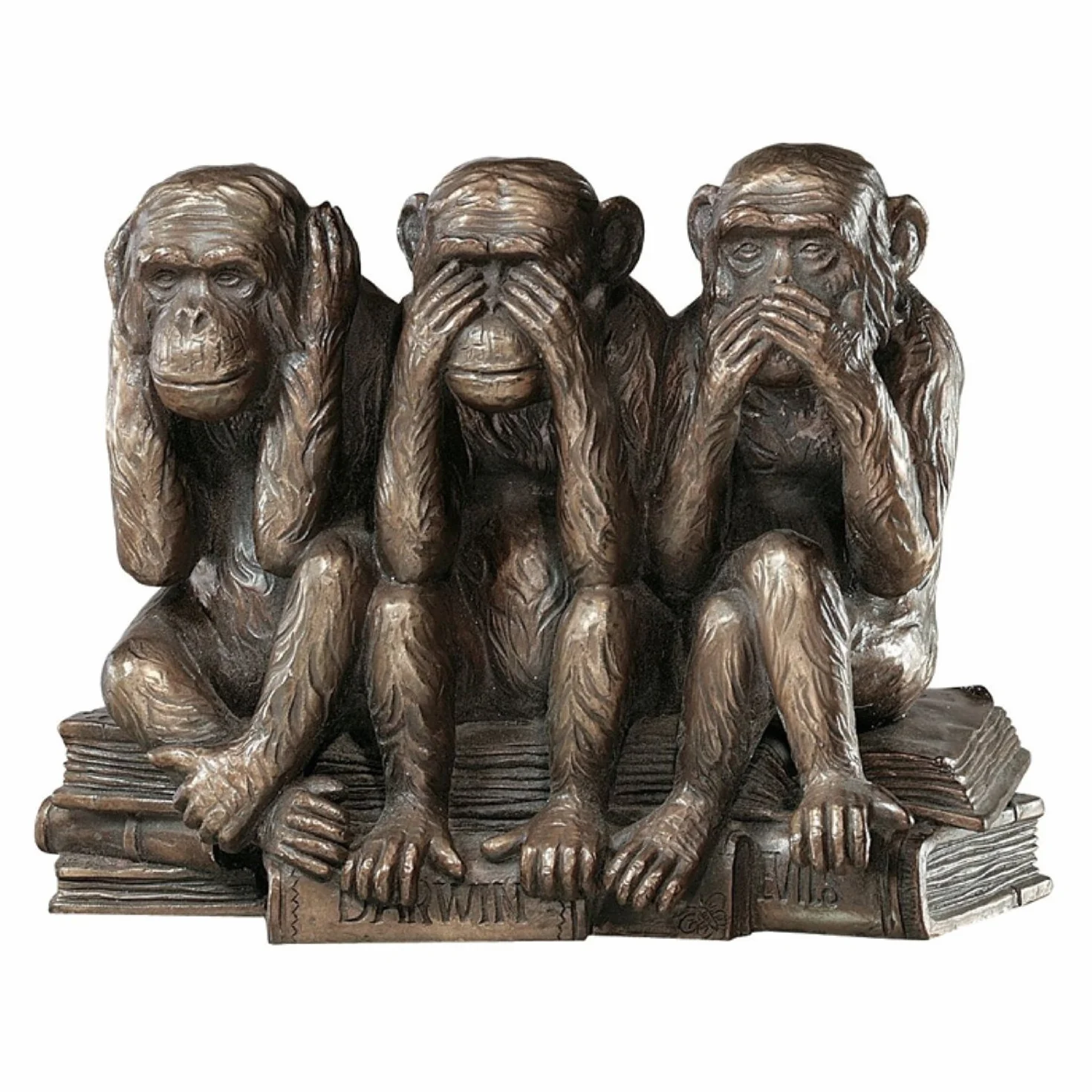 Design Toscano Scimmie "non vedo, non sento, non parlo" Statua con animali Le tre verità umane, poliresina, finitura color bronzo, 17,75 cm