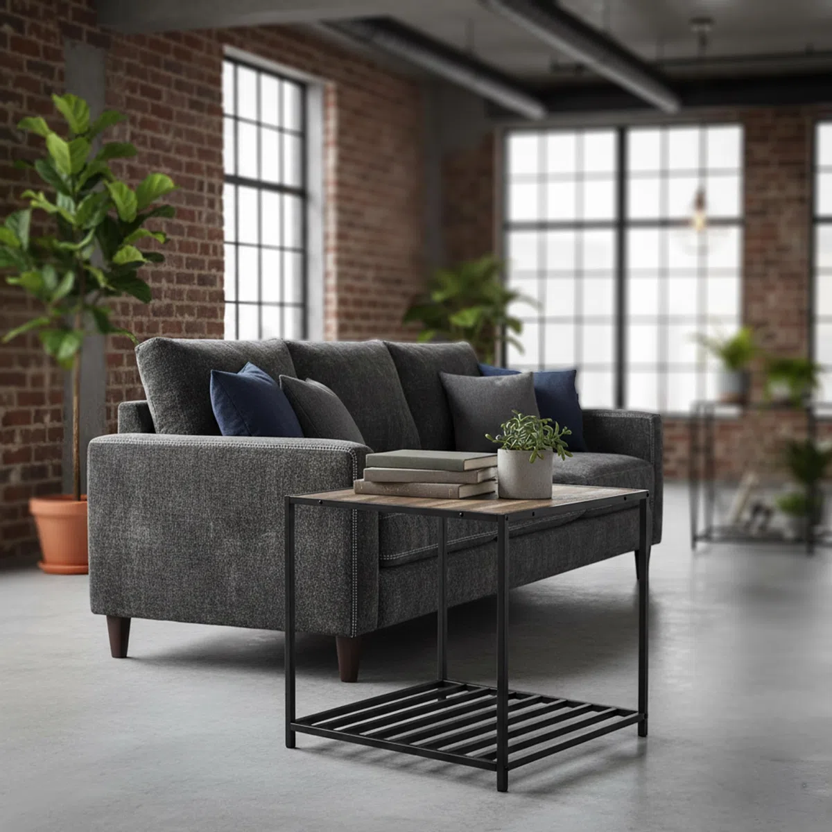 Tavolino Relaxdays, con ripiano HLP: 50x50,5x50,5 cm, Design Industriale, per Soggiorno e Camera, Metallo, Grigio