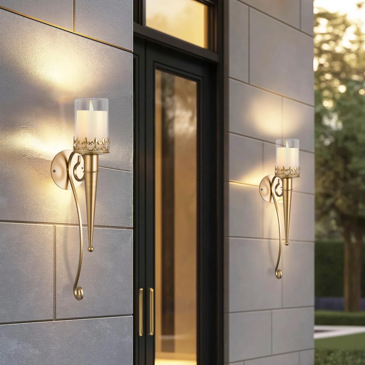 Sziqiqi Portacandele da Parete Set di 2- Applique da Parete Portacandele da Muro per Candele a Colonna Decorazione Murale in Oro per Soggiorno Camera da Letto Camino Bagno
