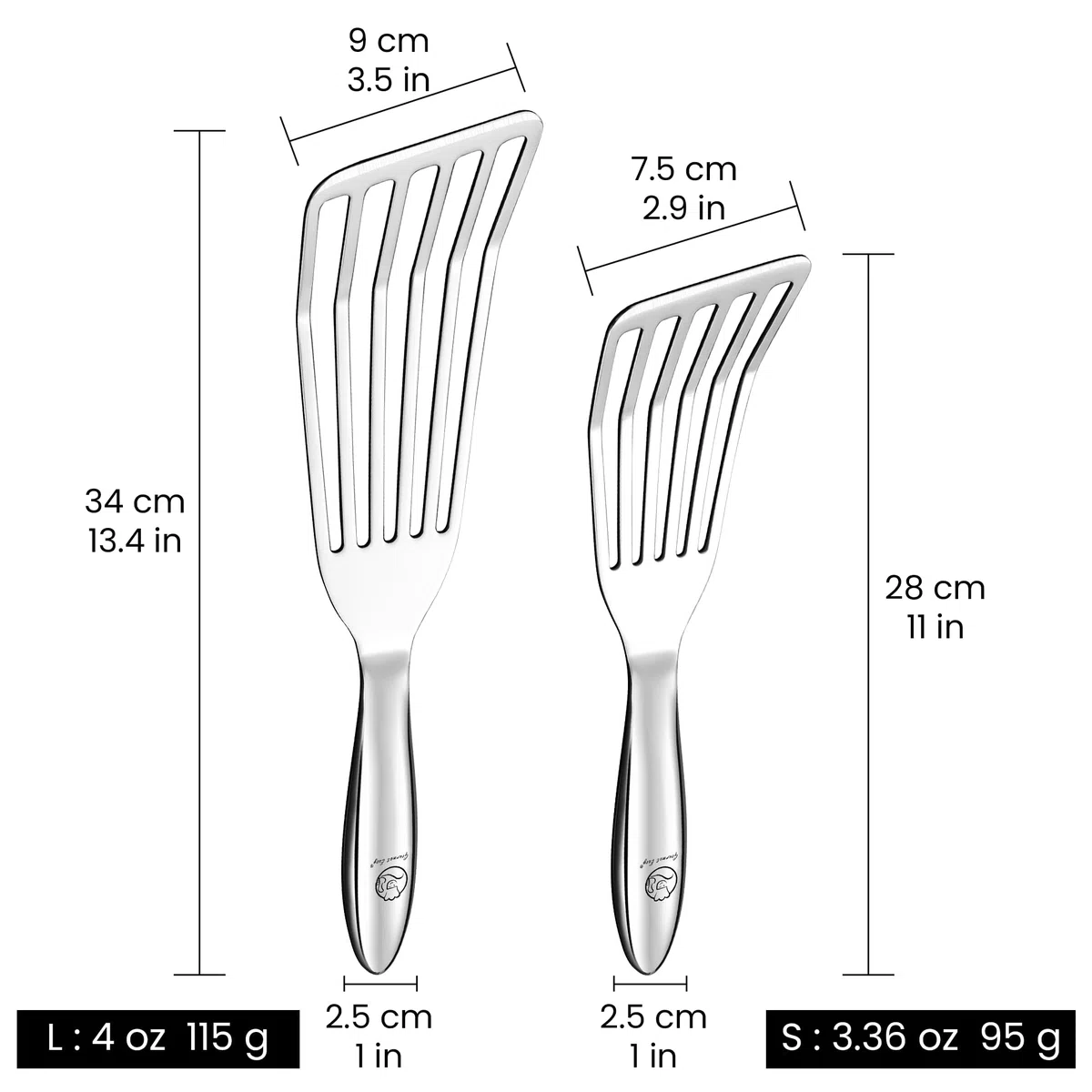 Set di Paletta cucina in acciaio inox - 1x Spatola per Pesce e Spatola per Cucinare Carne Gnocchi Uova - Impugnatura ergonomica - Lavabili in Lavastoviglie