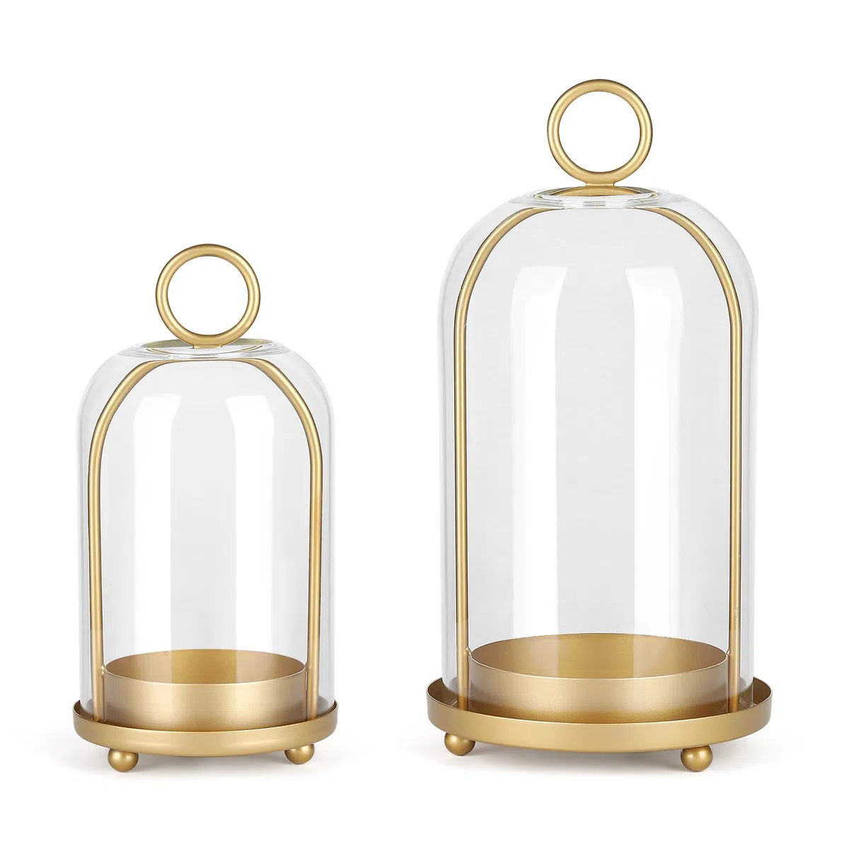 Versatile set di portacandele in metallo con cupola in vetro fatto a mano, portacandele in ottone, larghezza 13,2 cm e 10,4 cm, per tavolo o da appendere, decorazione industriale e fattoria