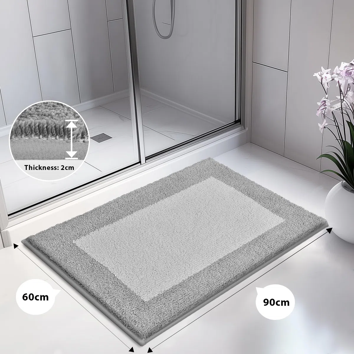 Tappetino da Bagno 60 x 90 cm, Antiscivolo, Lavabile, per Doccia, Vasca e Pavimento