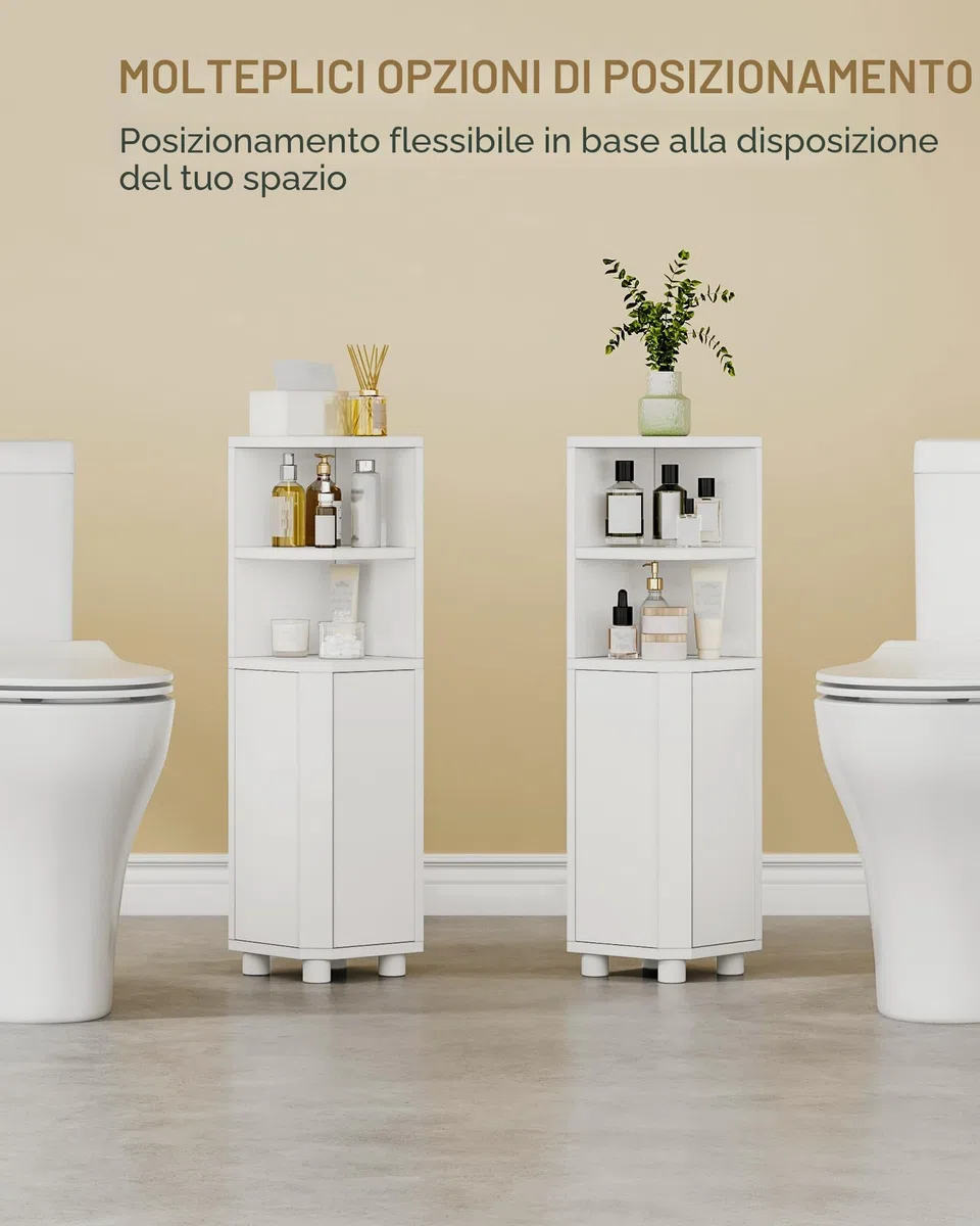 Hzuaneri Mobile da Bagno, Mobiletto Angolare per Bagno con Ante - Organizzatore Stretto per Water con Ripiano Regolabile, 2 Spazi Aperti e 2 Porte Laterali, 20 x 20 x 79 cm, Bianco BC20003X