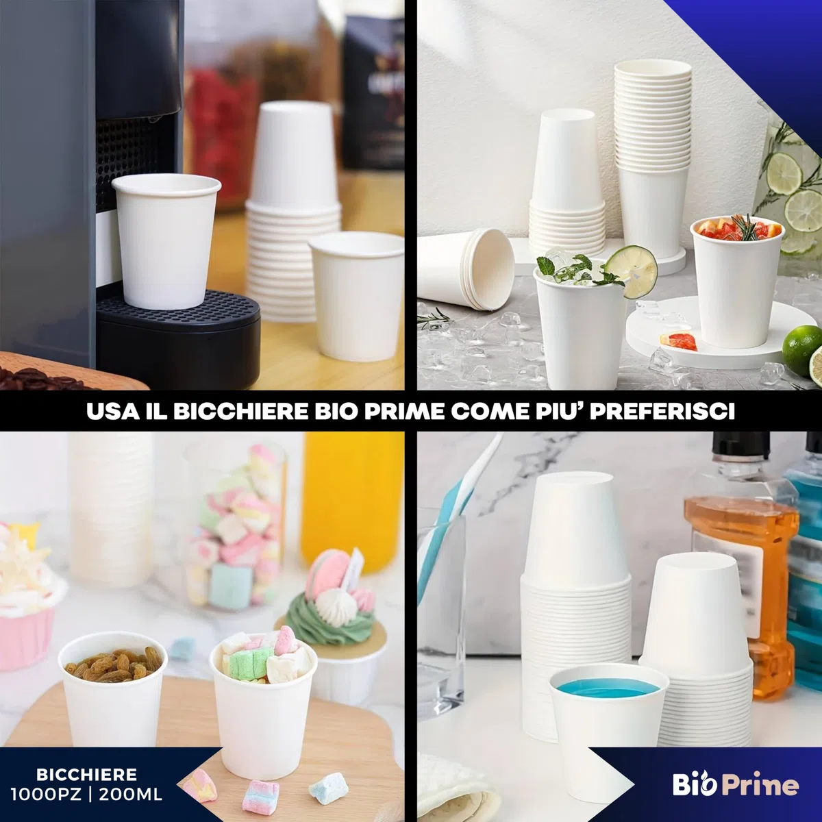 1000pz - Bicchieri Acqua in Carta 200ml - Bicchieri 200ml Biodegradabili - Per Bevande Calde, Acqua e Bibite - Bicchieri Usa e Getta.