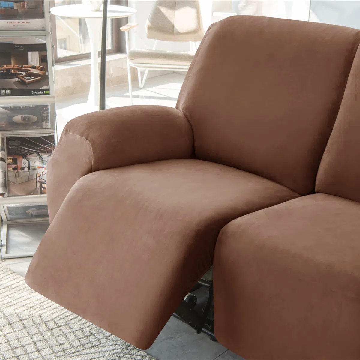Copripoltrona Relax Elasticizzato per 1 2 3 Posti, Morbido Velluto Fodera per Poltrona Reclinabile Copridivano Sofa Protettore Fodera per Divano Antiscivolo(Caffè,3pcs)