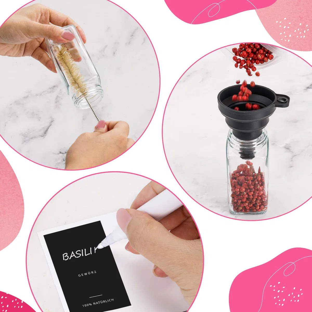 Barattoli per spezie rettangolari [24 x 120 ml] contenitore per spezie con 301 etichette, coperchi in acciaio inox, set di contenitori per spezie, spezie, portaspezie con inserto