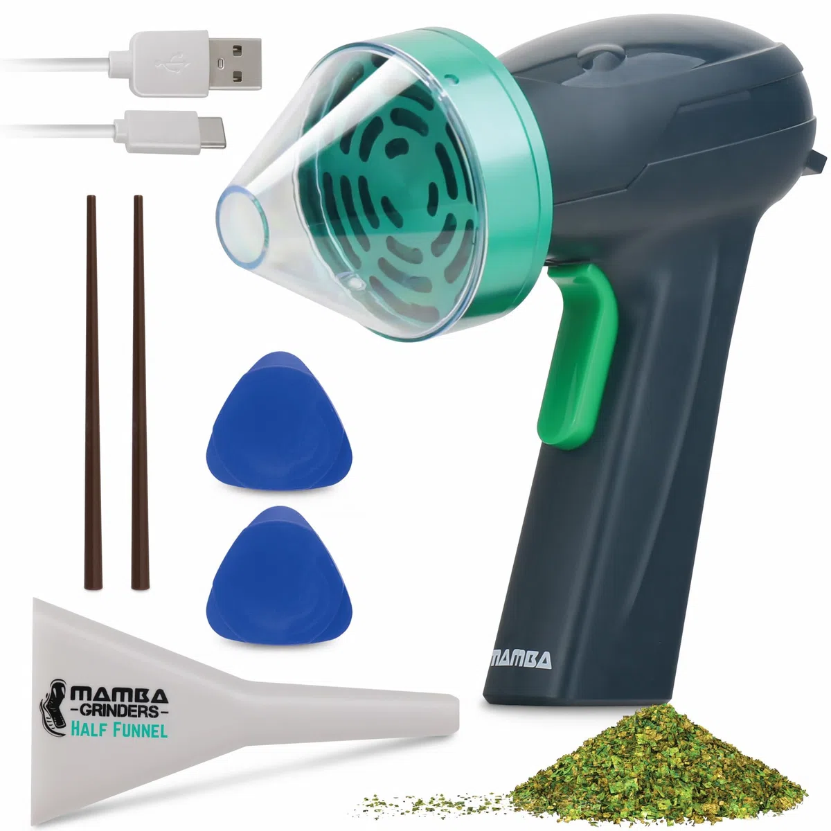 Mamba Monster 3.5g Nero-Verde USB Grinder Elettrico per Erbe. Macinino Spezie Portatile in Metallo ad Alta Capacità per Erbe Aromatiche e Spezie da Cucina