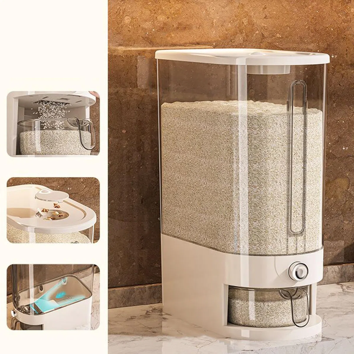 Contenitore ermetico per riso - Secchio di riso 10 kg ermetico, secchio ermetico e impermeabile a prova di perdite, organizer trasparente impilabile per dispensa da cucina e uso in ristorante
