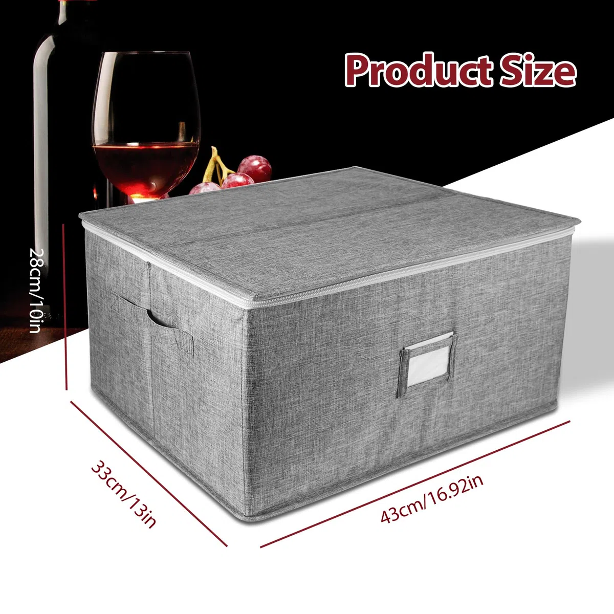 OUZHOU Scatola portaoggetti per bicchieri da vino con 12 divisori, porta calici, custodia per bicchieri da vino con finestra per etichette, contenitore per bicchieri da vino, cucina, feste, viaggi