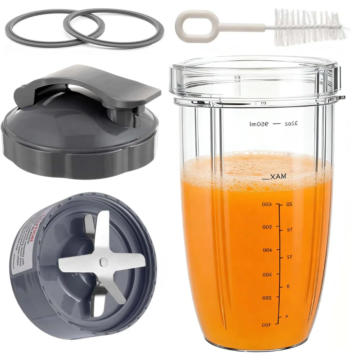 Accessori di ricambio per mixer compatibili con NutriBullet Mixer 600WPro900W,2 anelli del coperchio compatibili con gli accessori, tazza da 950 ml e lama dell'estrattore con coperchio flip-top to go