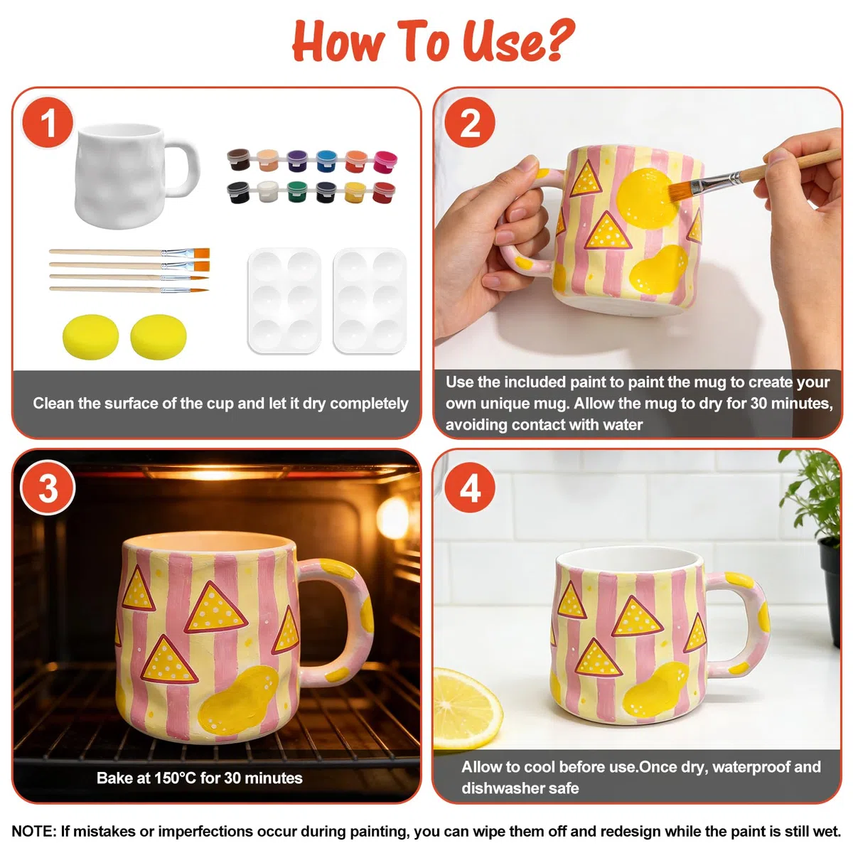 Set di Pittura su Ceramica, Bianco Tazze Kit Ceramica Fai Da Te,Ceramica Pittura Set, Tazze Pittura Set Contiene Tazze, Pennello, Colori E Istruzioni Per Dipingere, Pentole Per Casa, tazza di caffè
