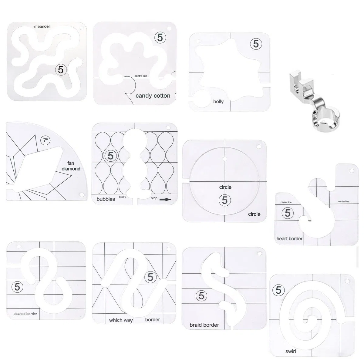 Kit di 11 modelli per trapuntatura con righello a gambo basso e adesivi antiscivolo, set completo per trapuntatura a movimento libero, accessori per macchine da cucire e fai da te